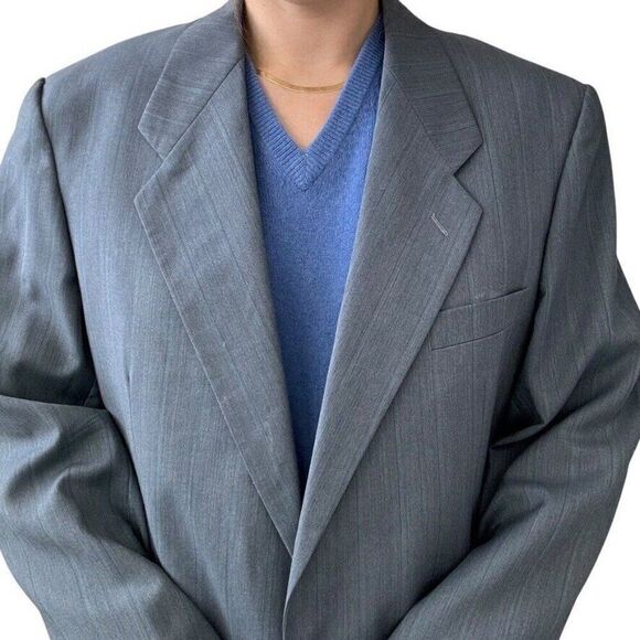 Yves Saint Laurent Mens YSL Slate Blue Striped Wool Sport Coat Blazer 44R - Picture 7 of 12